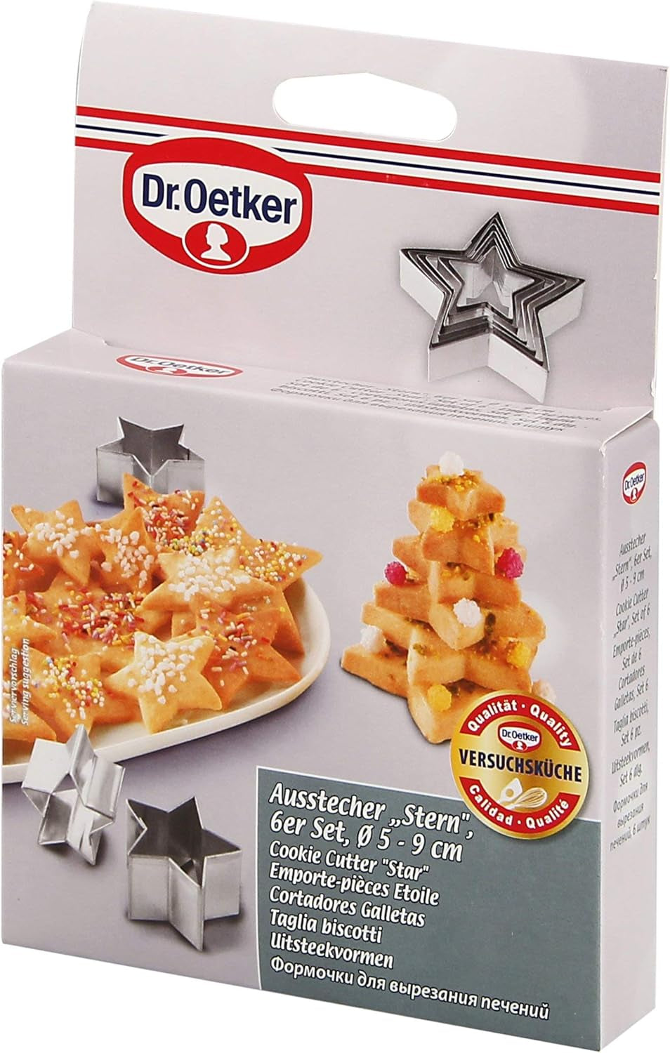 Dr. Oetker Lot de 6 emporte-pièces en forme d'étoile, emporte-pièces de Noël, emporte-pièces et emporte-pièces pour terrasse, motifs de différentes tailles, quantité : 1 x 6 pièces.
