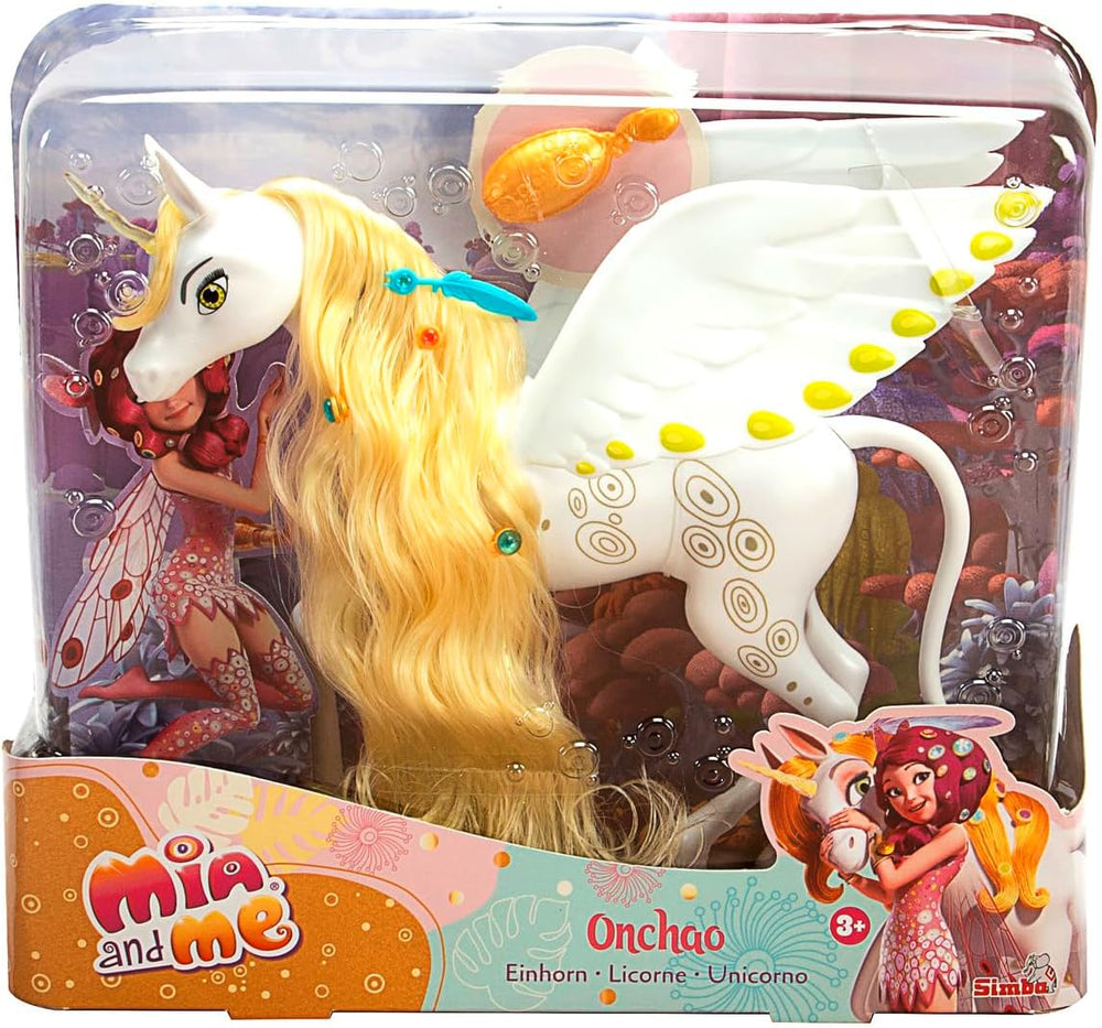 Simba 109480093 - Mia and Me Unicorn Onchao, avec ailes mobiles, pinces à cheveux, brosse coiffante, cheval jouet, poney, Centopia, à partir de 3 ans, rose