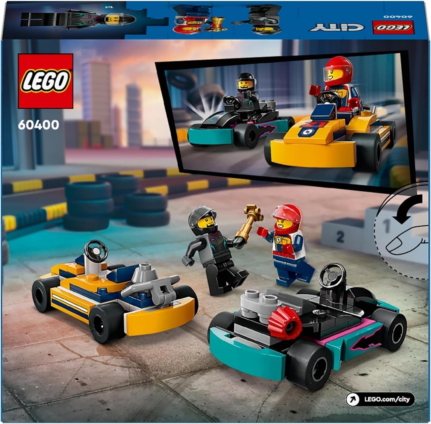 LEGO City Go-Karts avec pilotes, ensemble de 2 figurines pilotes et voitures de course, jouet de voitures pour garçons et filles de 5 ans, cadeau amusant pour les enfants 60400 ensembles de construction Besuche den LEGO-Store