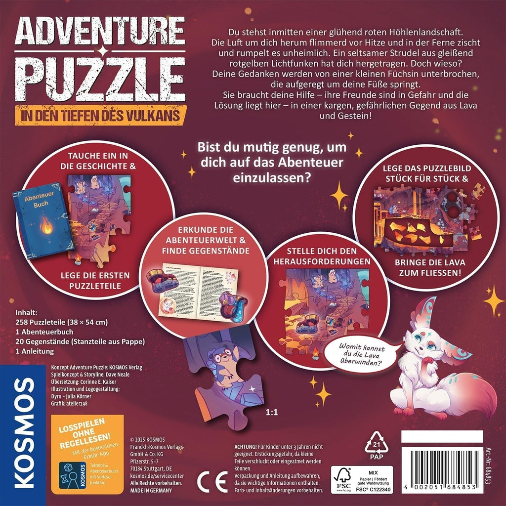 KOSMOS 684853 Puzzle de aventură în Den Tiefen Des Vulkans, 258 piese, Puzzle interactiv de aventură pentru copii cu vârsta de peste 8 ani, Descoperă o poveste de aventură cu fiecare piesă de puzzle Puzzle Naty Shop