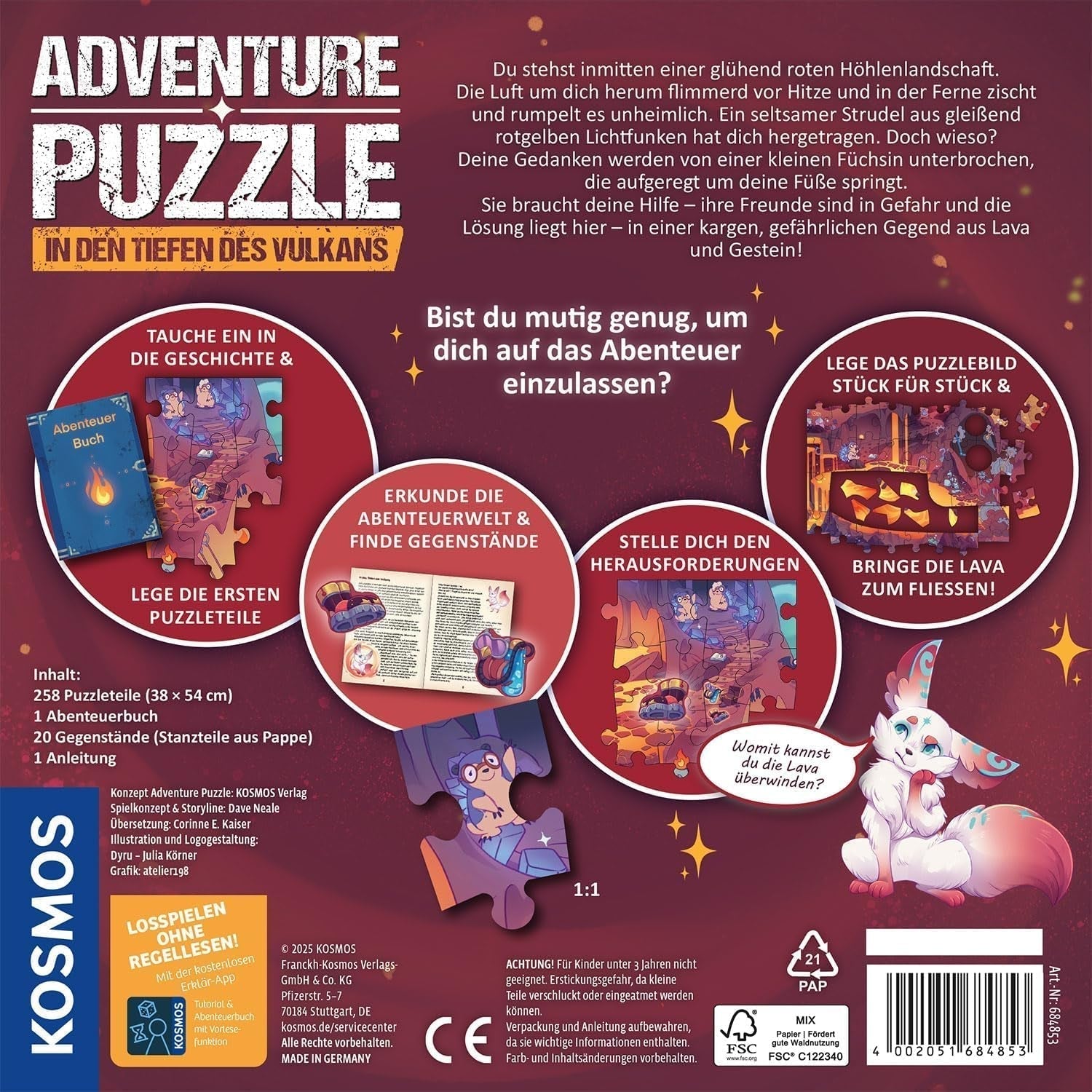 KOSMOS 684853 Puzzle de aventură în Den Tiefen Des Vulkans, 258 piese, Puzzle interactiv de aventură pentru copii cu vârsta de peste 8 ani, Descoperă o poveste de aventură cu fiecare piesă de puzzle Puzzle Naty Shop
