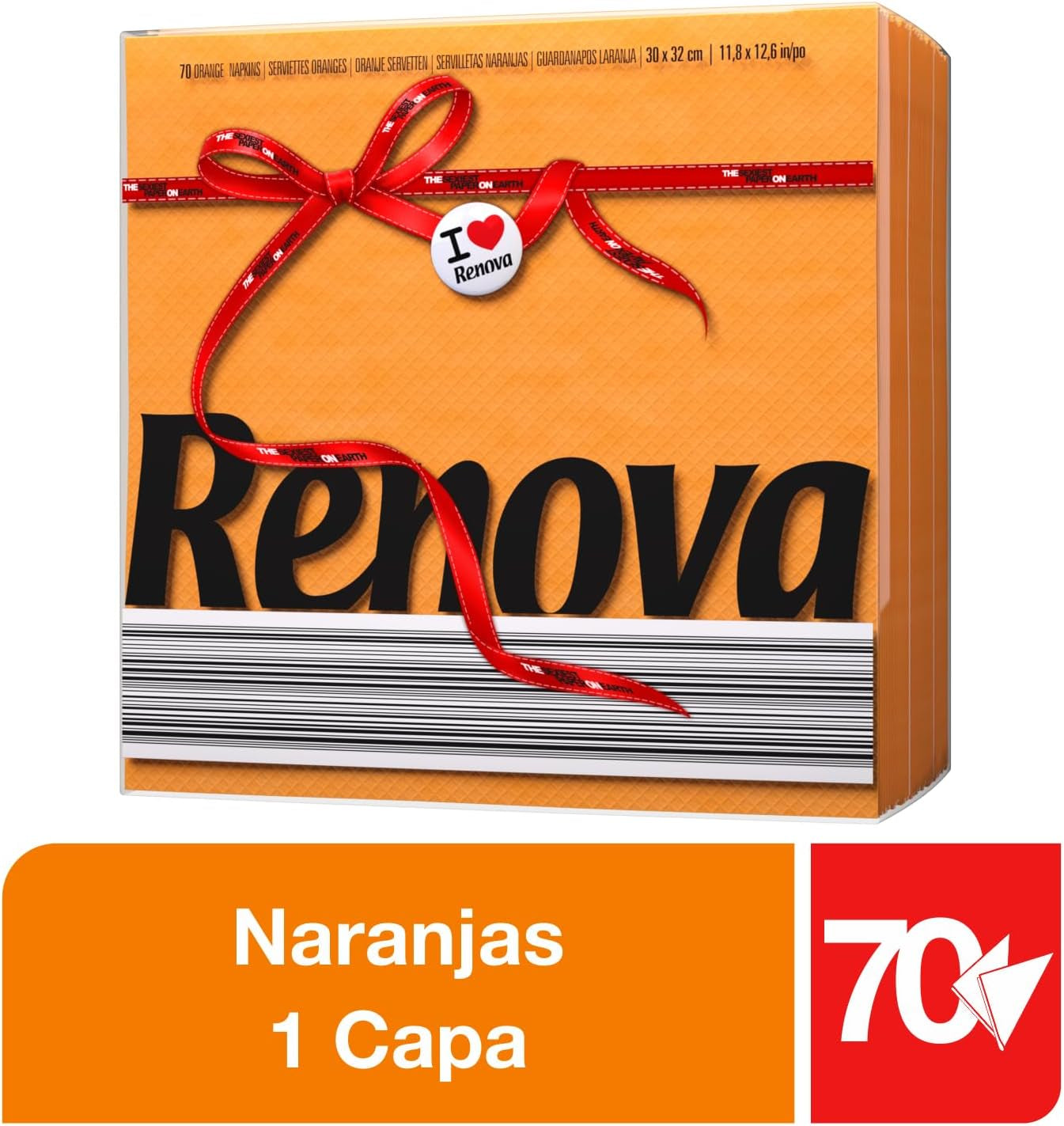 Serviettes en papier Renova, étiquette rouge orange - 70 serviettes
