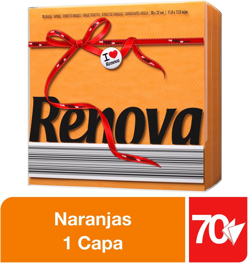 Serviettes en papier Renova, étiquette rouge orange - 70 serviettes
