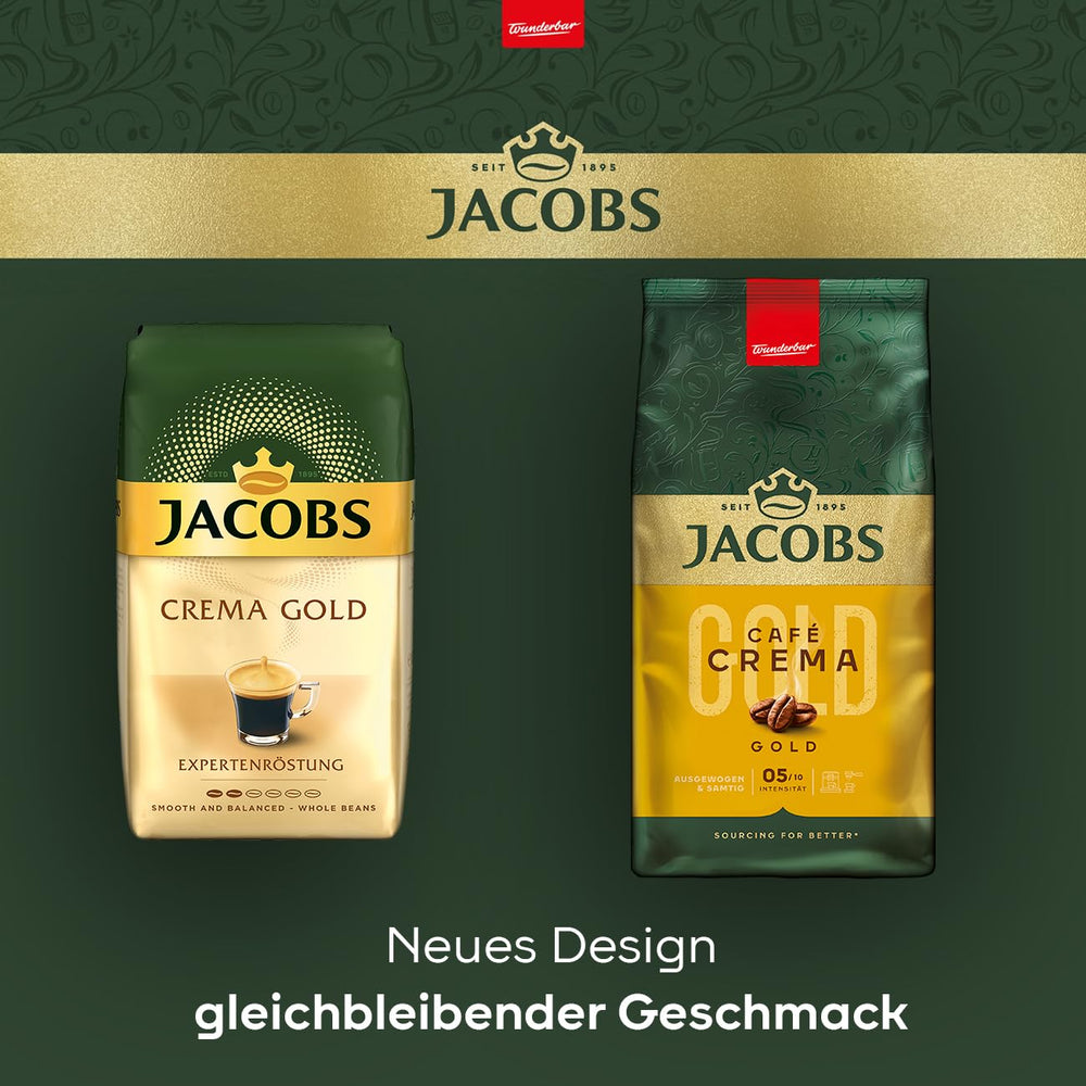 Jacobs Kaffeebohnen Café Crema Gold, vollmundig & fruchtig, préparé à Brême, Intensité 5/10, Kaffee ganze Bohnen, 1 kg