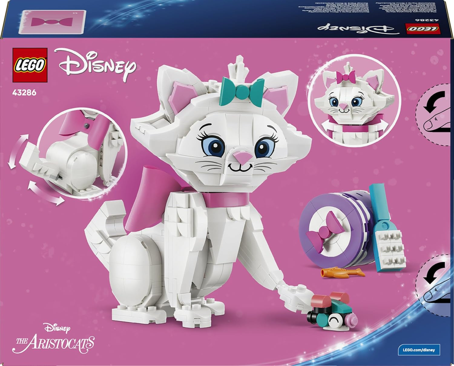 LEGO ǀ Disney Aristochats : Bezaubernde Marie - Spielzeug Katzenfigur mit Zubehör - inkl. Boucle textile - Décoration DIY pour enfants - Passe pour les filles à partir de 7 ans et leurs fans - 43286