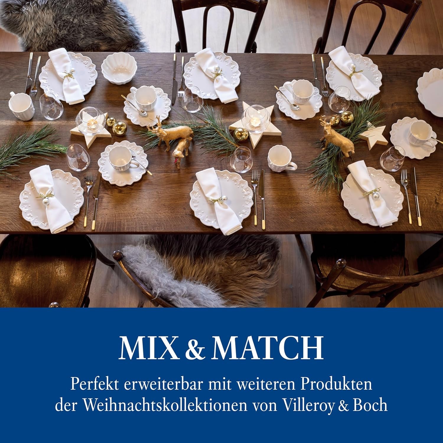 Villeroy & Boch Toy's Delight Royal Classic Service de table 8 pièces, passe au lave-vaisselle et au micro-ondes, blanc, assiettes, service de table pour 4 personnes, vaisselle de Noël, jouets, porcelaine premium