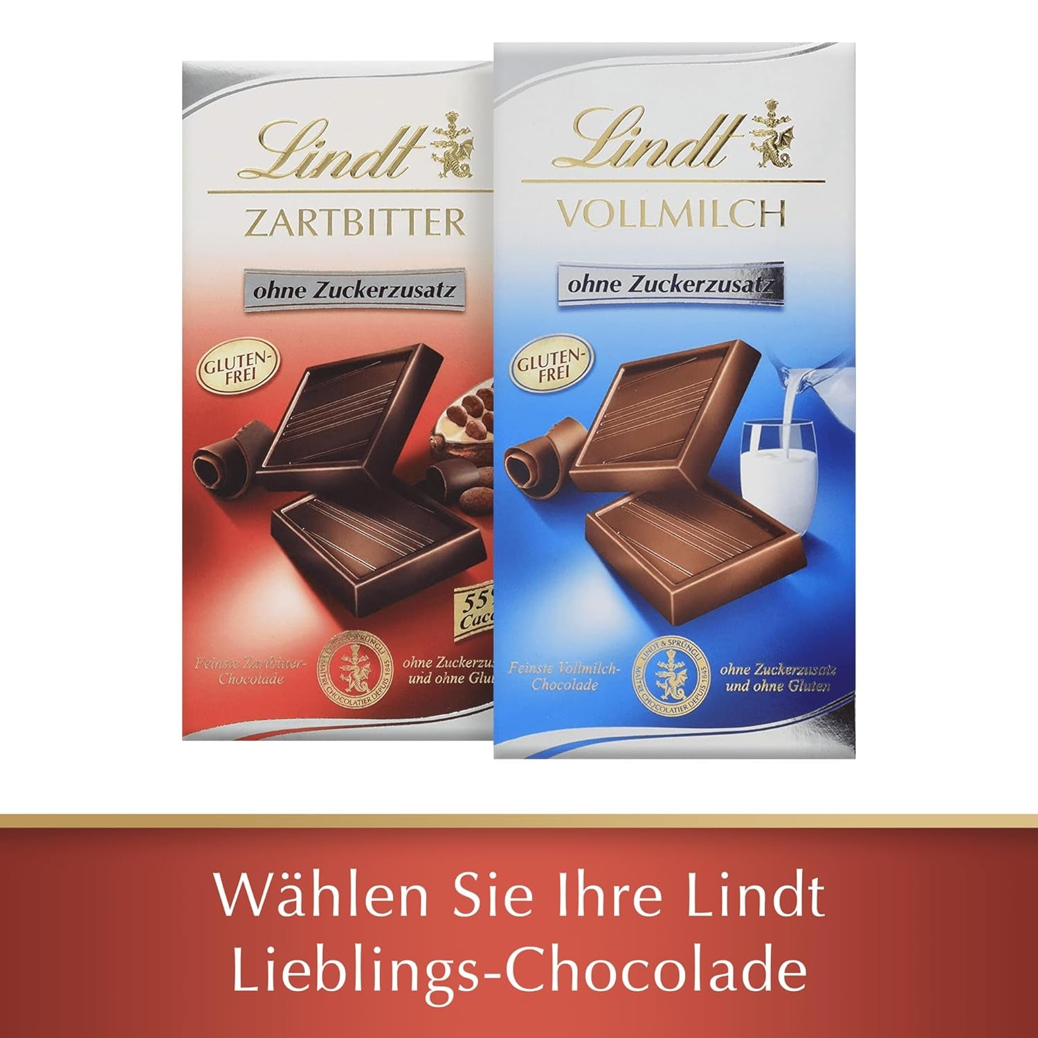 Chocolat Lindt | Tablette de chocolat noir sans sucre ajouté | 100g | Le meilleur chocolat noir avec 55% de cacao, sans sucre ajouté et sans gluten | Tablette de chocolat sans gluten
