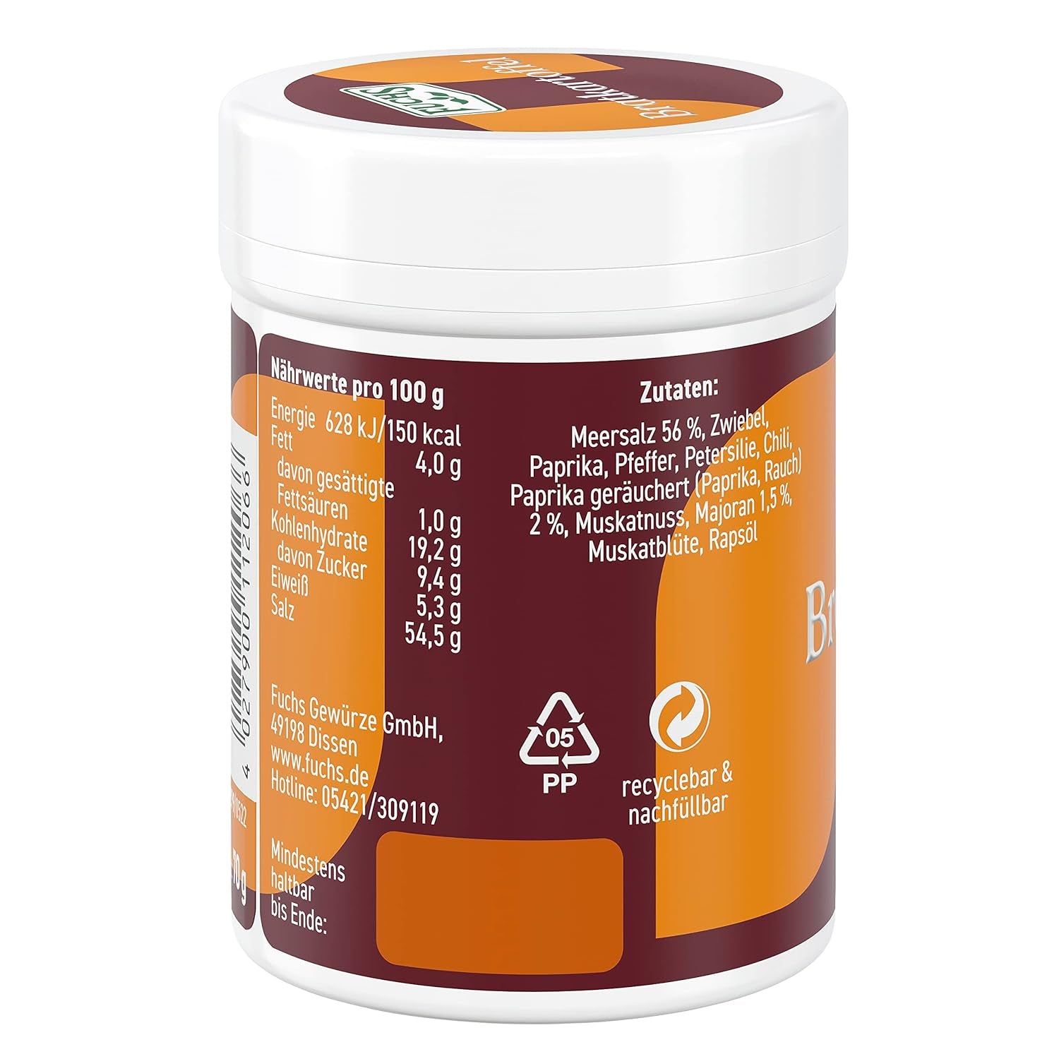 Fuchs Gourmet Selection Klassisch/Heimisch – Bratkartoffel Gewürzsalz, nachfüllbares Kartoffel Gewürz, Salz zum Würzen von Brat- & Ofenkartoffeln, Pommes Frites & Co, végétalien, 70 g