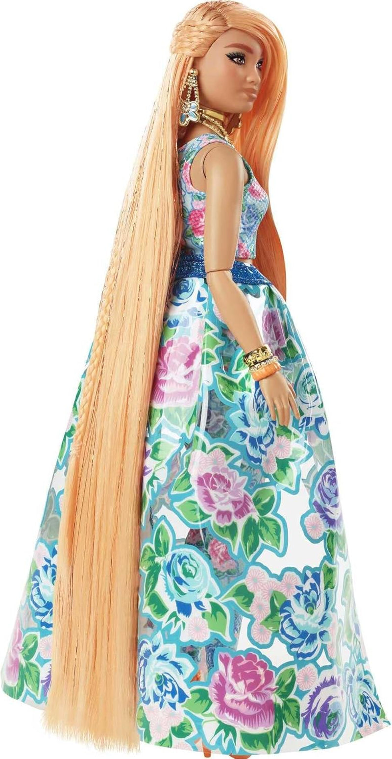 Barbie Extra Fancy, kurvige Langen erdbeerblonden Hair, zweiteiliges Outfit, Blaue Katze, rosa Handtasche, Ananas-Sonnenbrille, inkl Puppe, as Geschenk geeignet,HHN14