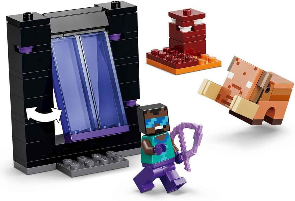 LEGO Minecraft Voyage à travers Nether et Endportal - Jeu pour enfants avec figurines Helden, Enderman et Baby Hoglin - Set avec figurine Minecraft - Jeu de joueur pour jeunes et filles à partir de 7 ans - 21584