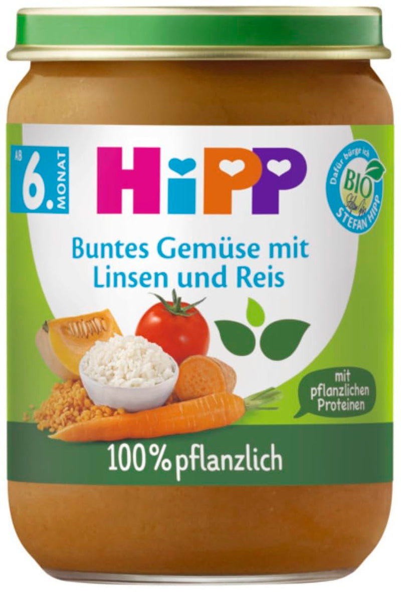 HiPP Légumes Colorés Bio aux Lentilles et Riz (6 x 190g), dès 6 mois, 100% végétaux, sans sel ajouté, avec Oméga-3, meilleure qualité biologique