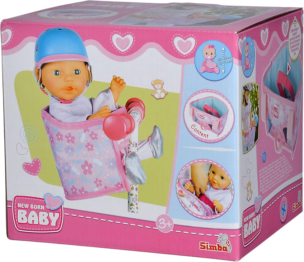 Simba 105560018 - Siège de vélo nouveau-né avec ceinture, accessoire de poupée, siège en tissu, ceinture de sécurité, guidon Velcro, pour poupées de 30 à 43 cm, à partir de 3 ans
