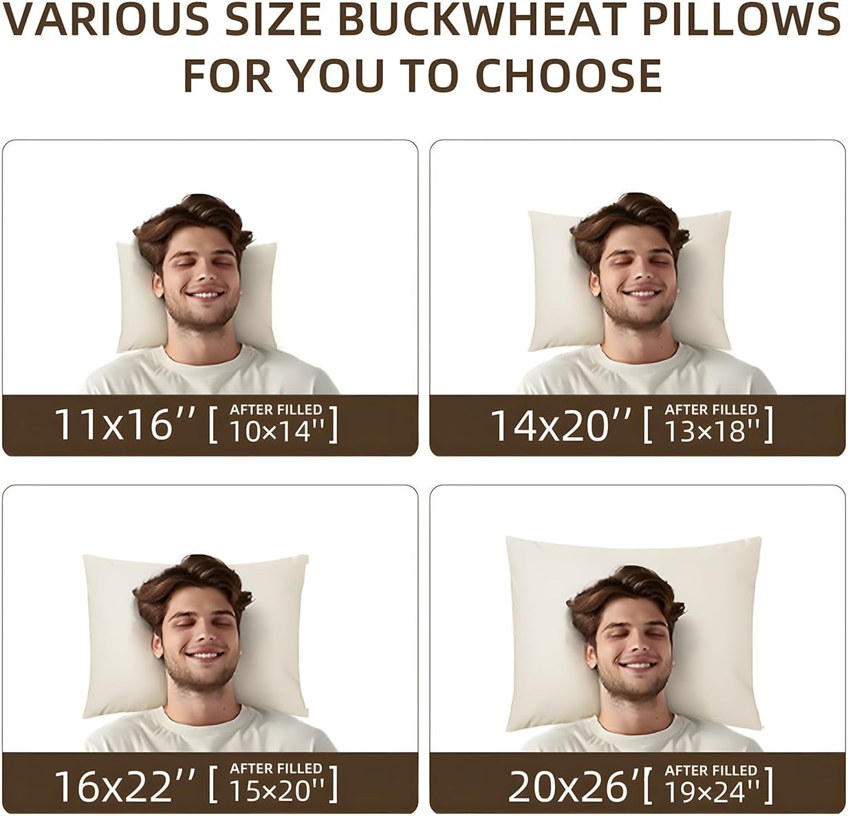 Oreiller de couchage en sarrasin biologique LOFE 14" X 20" Soutien cervical réglable et respirant pour dormir frais pour les dormeurs sur le dos et sur le côté (coques de sarrasin tartare) Naty Shop Oreillers standard