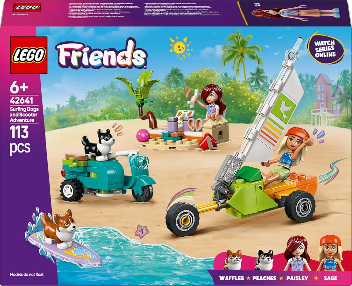 LEGO Friends Beach Adventure avec des chiens, jouet de construction pour filles de 6 ans, ensemble de jeu animalier avec 2 figurines et 2 figurines de corgi, cadeau créatif pour enfants, ensemble de construction d'aventure en planche de surf 42641 Jeux de construction Besuche den LEGO-Store