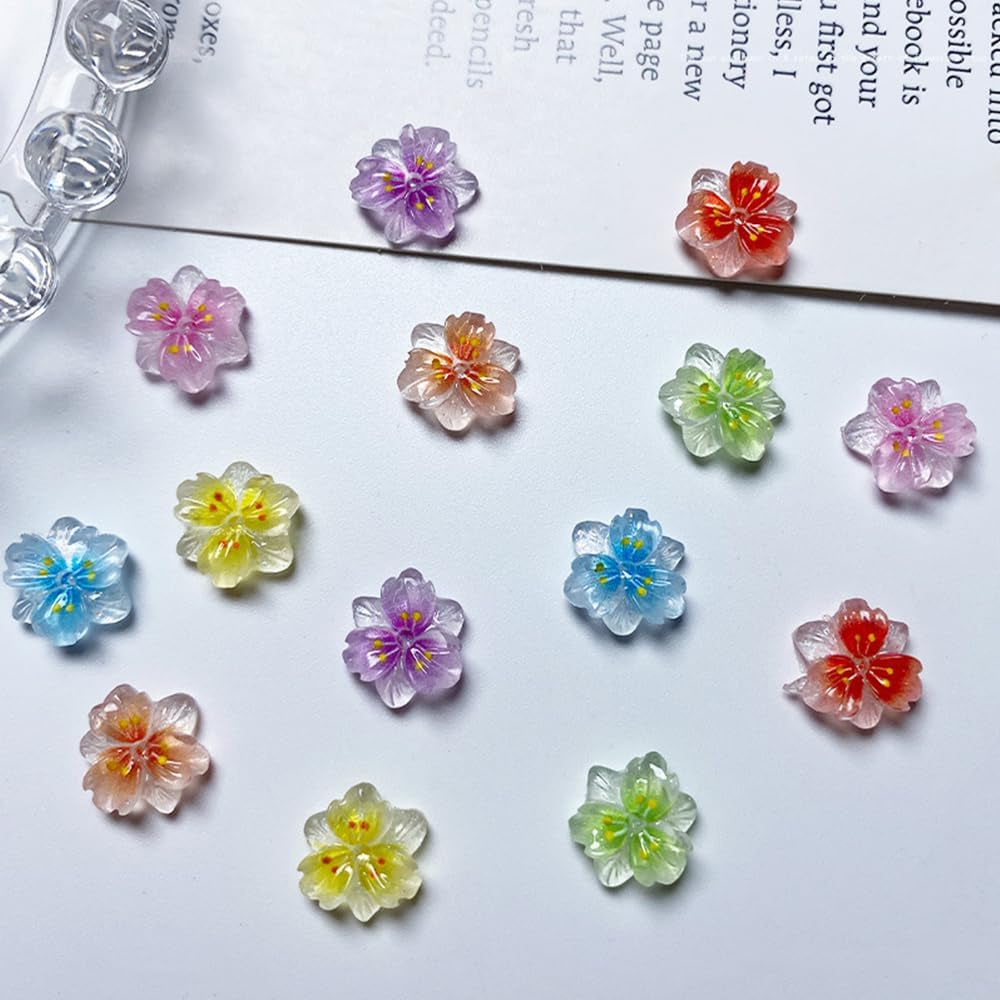 50Pcs 3D Blume Nagel Charms Nägel Zubehör Nageldesign Glitzersteine ​​​​Nailart Strasssteine ​​​​Fleur Nail Charms Lumineux Fleur Nail Art Charms Bunte Blumen Deko Nagel Steinchen Fleurs Nail Strass