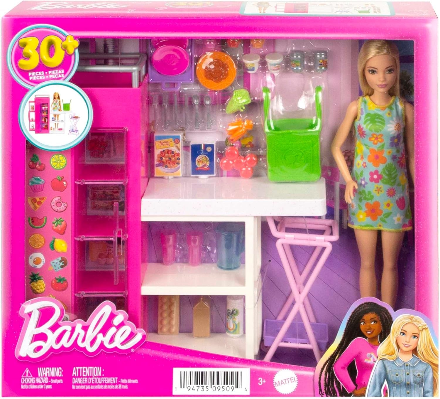Barbie Doll Pantry Playset avec plus de 25 pièces de cuisine et accessoires – Parfait pour les petits gourmets et cadeau pour les enfants de 3 ans et plus, HJV38
