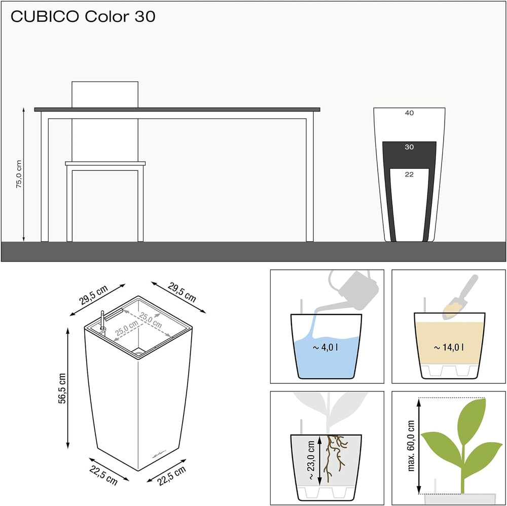 LECHUZA CUBICO Couleur 30 gris ardoise 13138, 29,5x29,5x56,5 cm