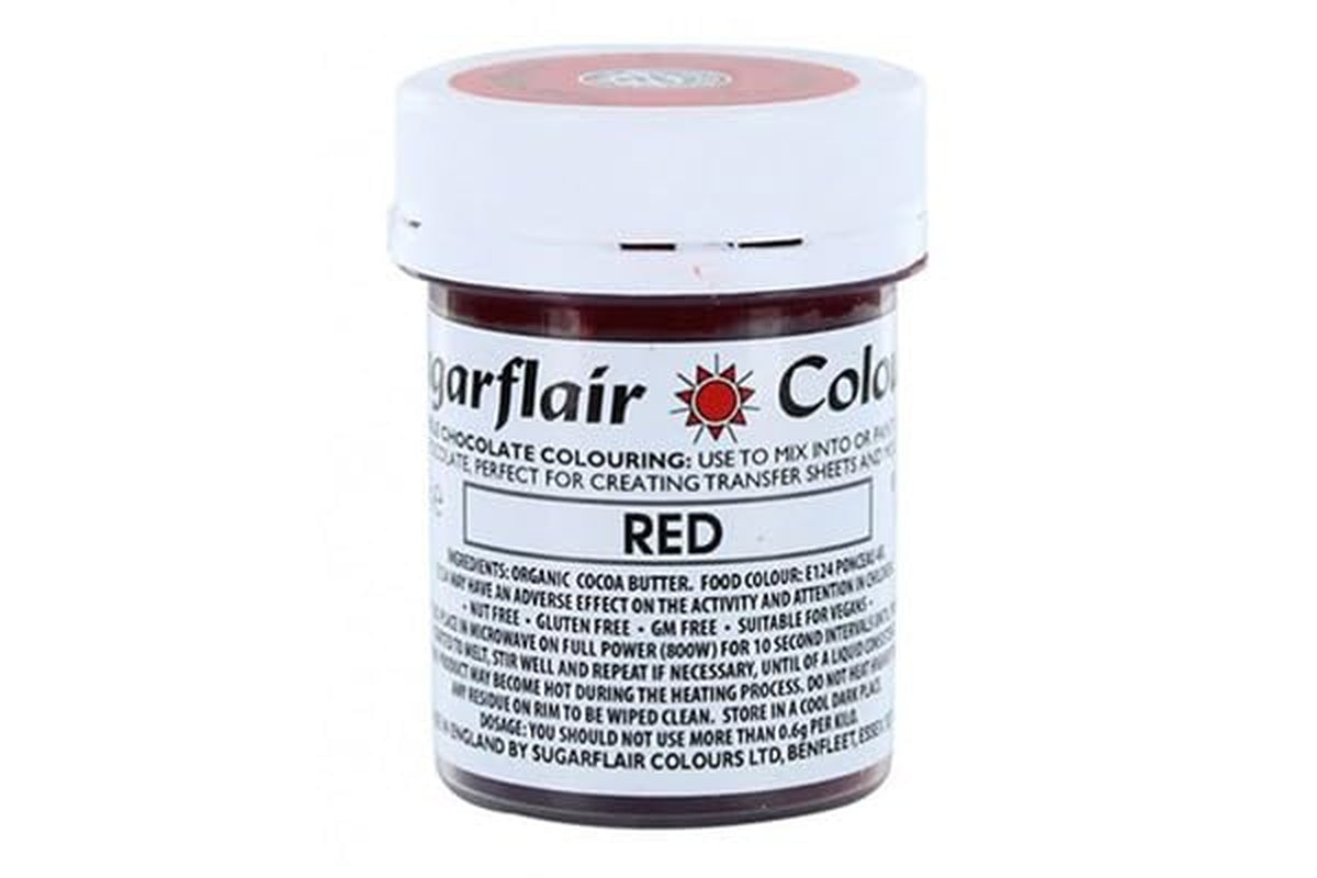 Colorant alimentaire Sugarflair Chocolate Colorant alimentaire pour chocolat rouge - Beurre de cacao bio coloré, colorant chocolat pour colorer chocolat, pralines - 35g