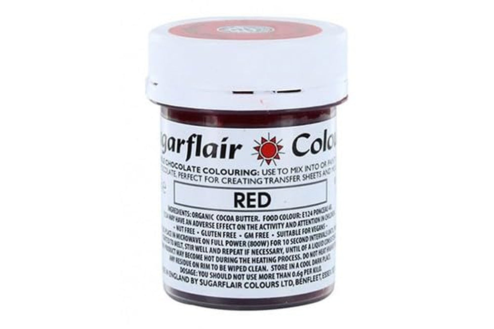 Colorant alimentaire Sugarflair Chocolate Colorant alimentaire pour chocolat rouge - Beurre de cacao bio coloré, colorant chocolat pour colorer chocolat, pralines - 35g