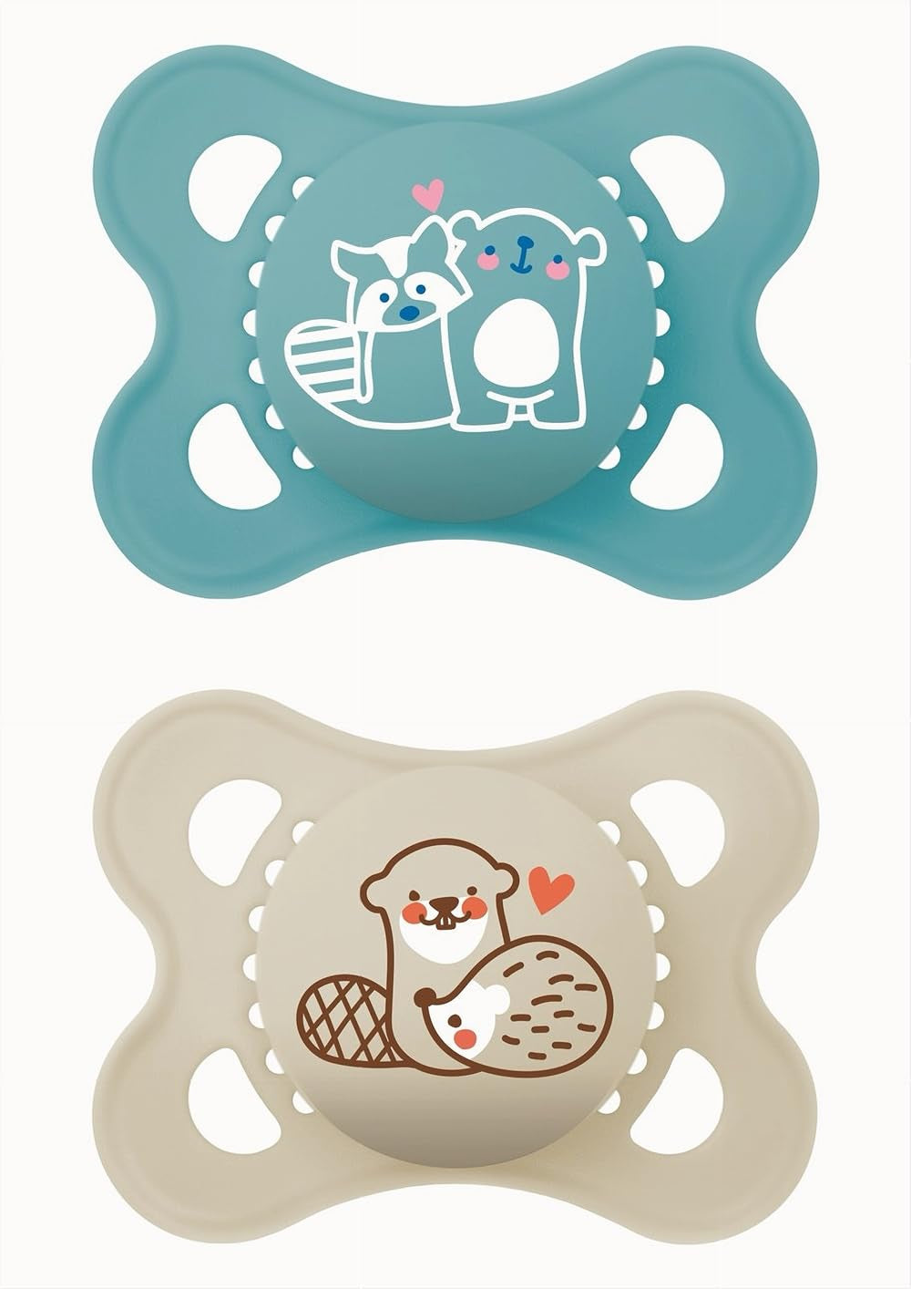 Sucette MAM en caoutchouc naturel, 2-6 mois, avec tétine symétrique, plate et flexible, avec boîte auto-stérilisante, neutre mat, 2 pièces