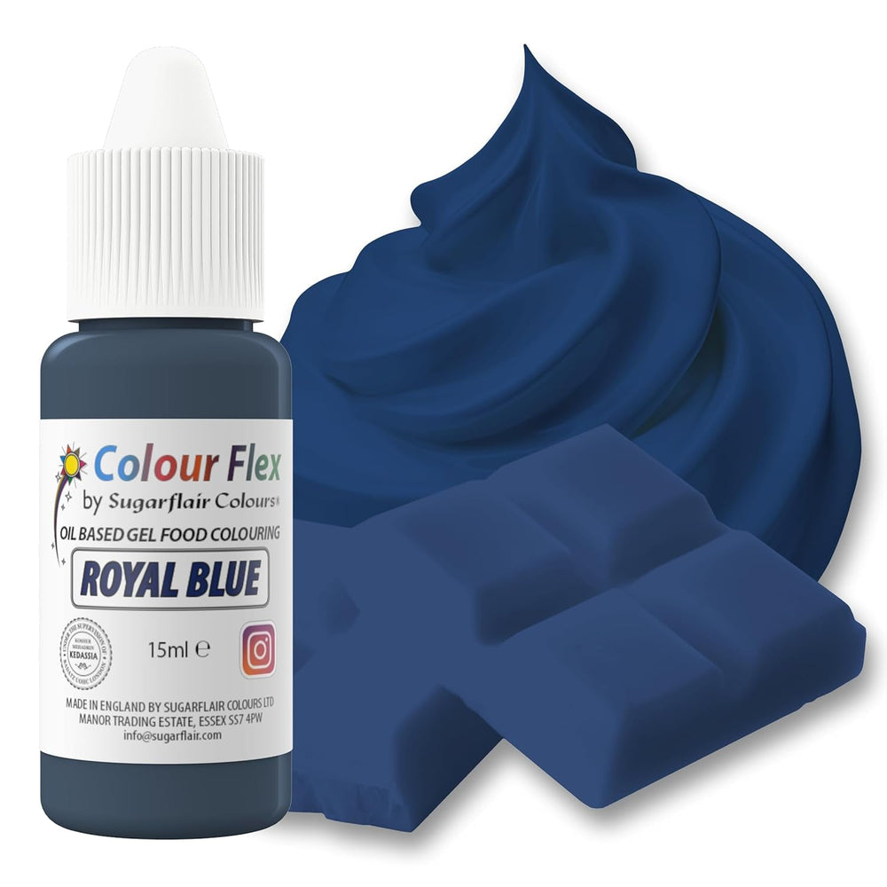 Colorant alimentaire à base d'huile Sugarflair Colourflex, bleu royal, colorant alimentaire liquide hautement concentré, colorant alimentaire pour crème au beurre, chocolat, pâte, fondant, glaçage et plus encore - 15 ml