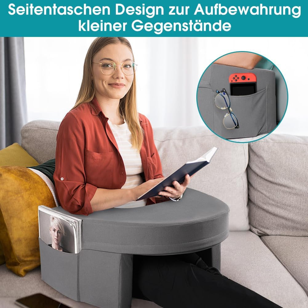 Pernă de citit pentru pat și canapea, pernă de poală pentru gaming, pernă de poală pentru laptopuri, pernă de gaming cu brațe și buzunar lateral, pentru adulți care se joacă, citesc, se uită la televizor, se joacă pe canapea