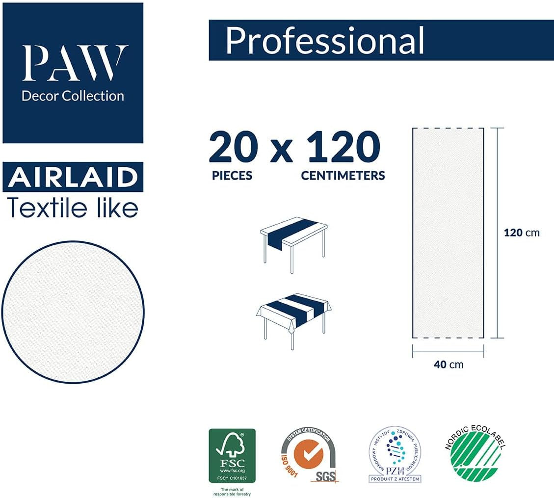 PAW - Chemin de table Airlaid (40 cm x 24 m) I Décorations de table pour communion, confirmation, mariage, anniversaire, garden-party, baptême I Décorations de table Ruban de table élégant - Branche de saule I Branche de saule