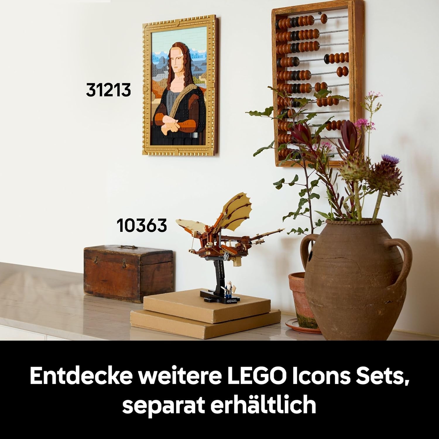 LEGO Icons Leonardo da Vincis Fluggerät mit schlagenden Flügeln - Incluant Minifigure & Ständer - Bauset für Erwachsene - Deko-Set für Zuhause - Giftidee - 10363