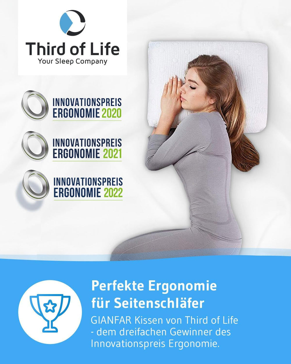 Pernă pentru dormit lateral GIANFAR | Pernă ortopedică pentru susținerea gâtului | Spumă de memorie ultra proaspătă împotriva durerilor de gât și migrenelor | Husă termoregulatoare | Pernă pentru dormit lateral cu coloană cervicală 55X40X12/10 cm Perne ortopedice cervicale Naty Shop