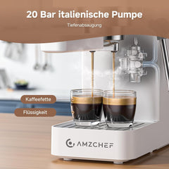 AMZCHEF Machine à expresso 20 bars, écran LED, mousseur à lait professionnel et lance à vapeur en acier inoxydable, réservoir amovible de 1,5 L, chauffage rapide de 1350 W, blanc