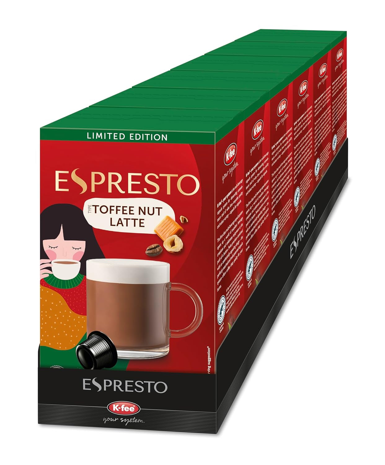 ESPRESTO Toffee Nut Latte, compatible avec K-fee & ALDI EXPRESSI*, café au lait aromatisé, certifié RFA, 96 capsules