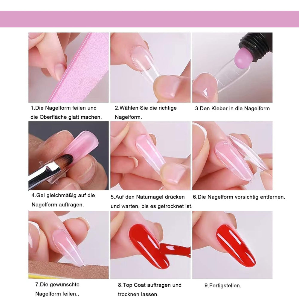 Ensemble de 120 formes d'ongles doubles, modèles d'extension d'ongles avec brosse rose à double extrémité, clip pour pointe d'ongle, séparateur d'orteil en éponge et lime à ongles pour ongles en polygel