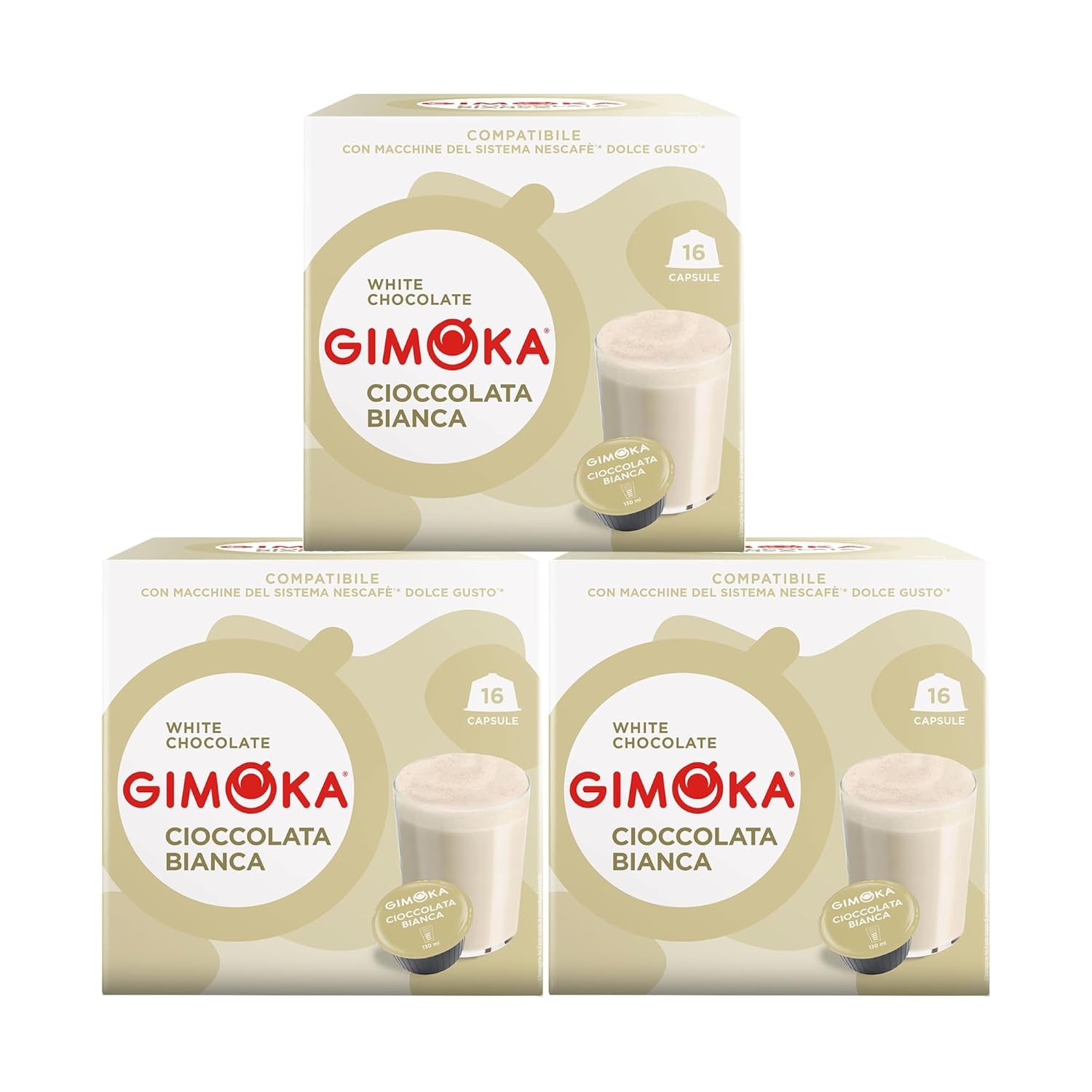 Gimoka Kaffeekapseln, Gesmack WEISSE CHOKOLADE - 48 Kapseln Compatible with Kaffeemaschinen der Marke Nescafè* Dolce Gusto*, 48 Stück (3 x 16 Getränke), Hergestellt in Italien