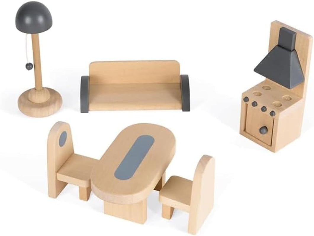 Janod Mademoiselle Maison de poupée en bois à 3 étages avec 11 accessoires, réplique de jouet, développe l'imagination, à partir de 3 ans, J06581