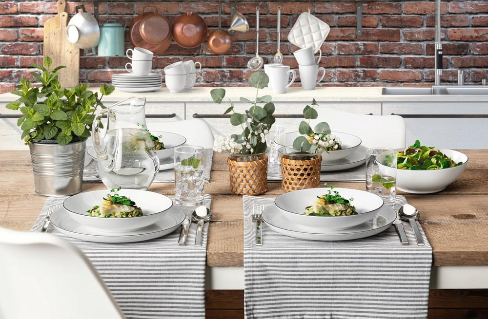 Service de table Seltmann Weiden 001.737148 Lido - 6 assiettes plates + 6 assiettes de fond - 12 pièces - Black Line