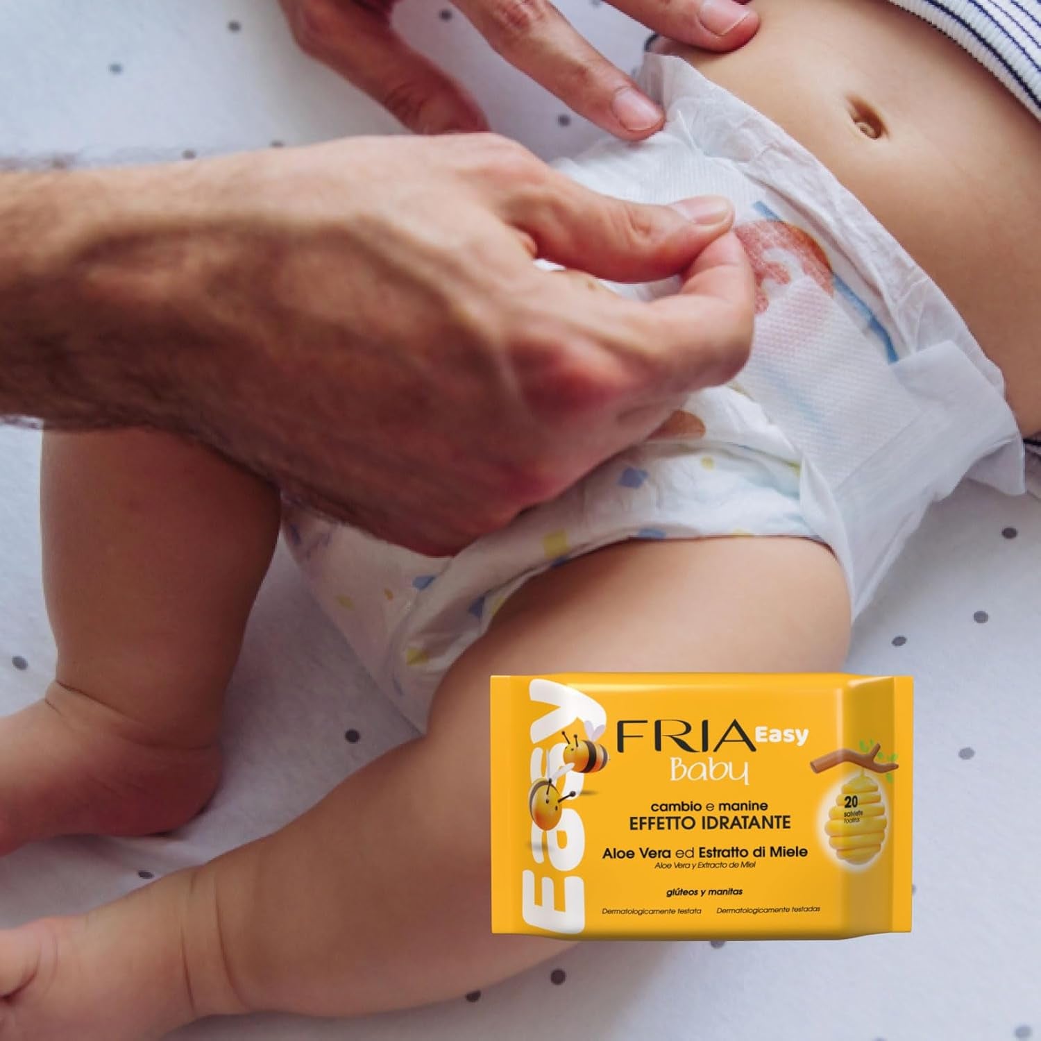 Easy Baby Lingettes humides à l'aloe vera et à l'extrait de miel hydratantes pour la peau, testées dermatologiquement, paquet de 20 lingettes