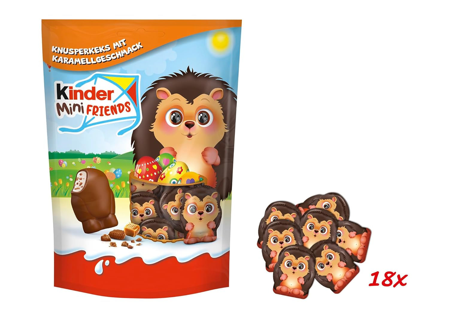Kinder Mini Friends Biscuits croquants au goût de caramel 122 g – Chocolat au lait avec biscuits et garniture au lait – Figurines de Pâques – Chocolat et bonbons de Pâques – Cadeau de Pâques
