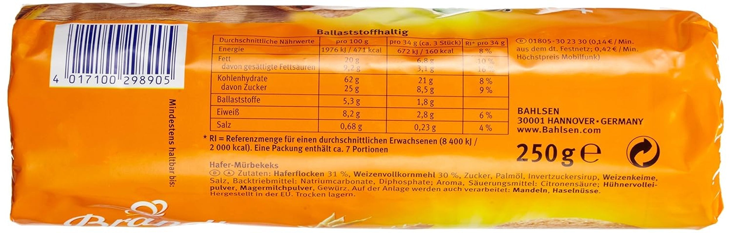 Bahlsen Hobbits Crunchy - Pachet de 18 - Cutie de depozitare - Biscuiți integrali cu conținut ridicat de fibre și fulgi de ovăz (18 x 250 g)