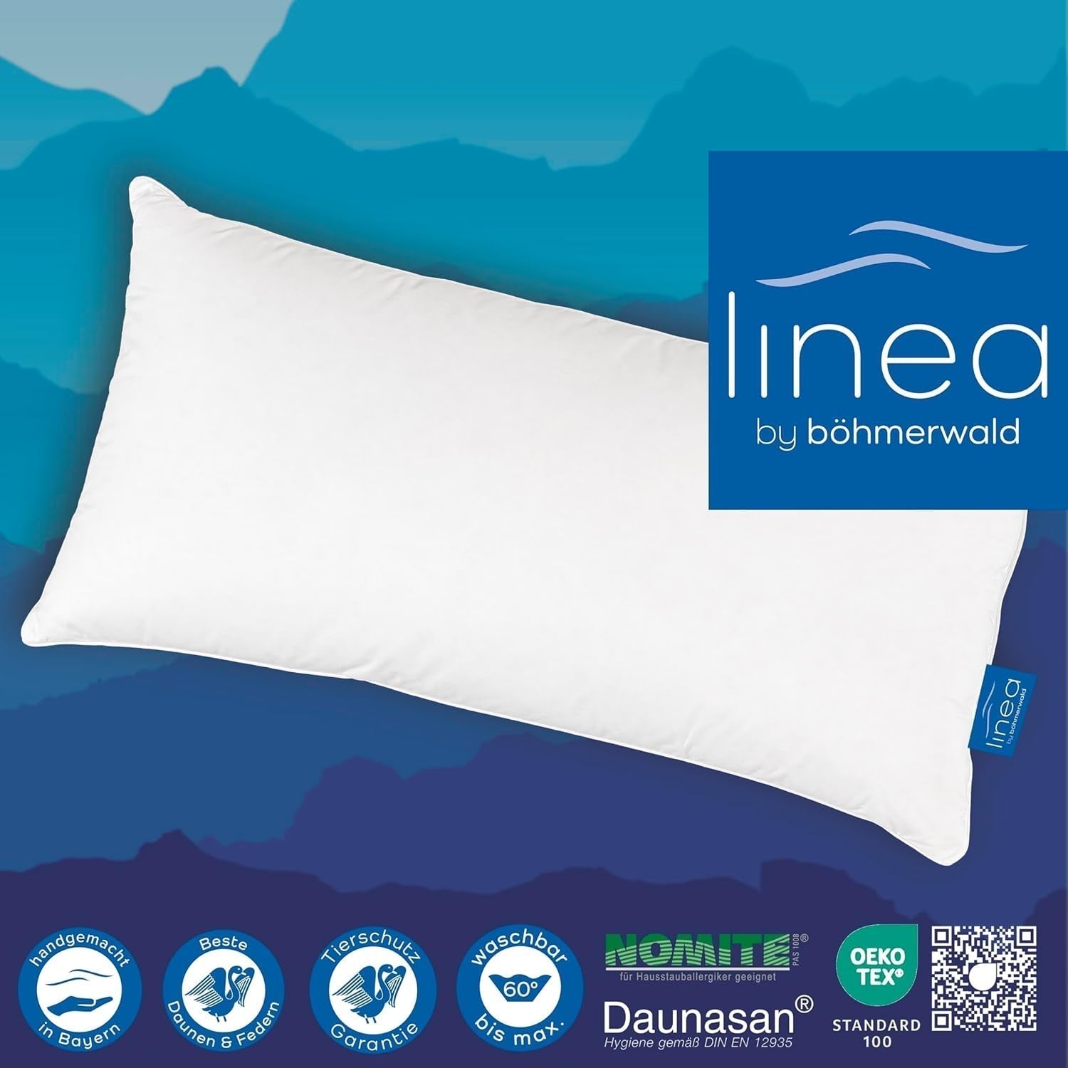 LINEA by Böhmerwald - Cosy - Oreiller Balance de haute qualité, 40X80, 70% plumes classe 1, 30% duvet neuf, adapté aux allergies, lavable jusqu'à 60°C, fabriqué en Allemagne Oreillers standards Naty Shop