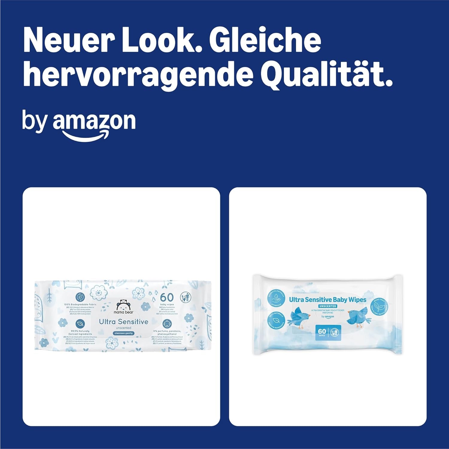 Lingettes pour bébé Amazon Ultra Sensitive, 1080 lingettes, non parfumées, paquet de 18 de 60 lingettes (anciennement marque Amazon, produit identique)