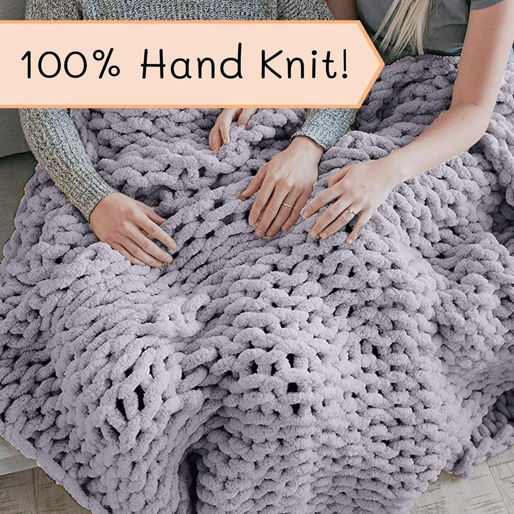 Chunky pătură tricotate, arunca, 100% mână tricotate cu jumbo chenille fire (127 X 152.4 Cm, gri liliac) Paturi si Cuverturi Adyrescia