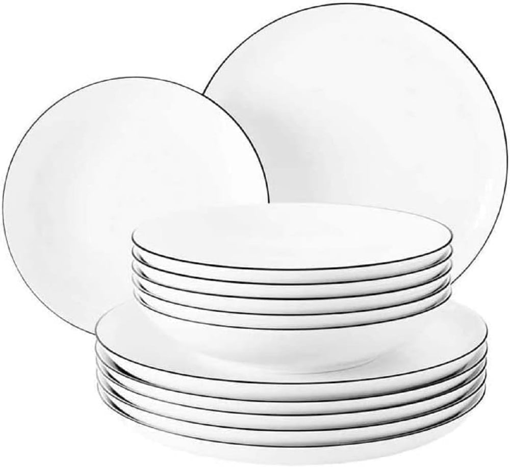 Seltmann Weiden - Lido Black Line - service de table 36 pièces - porcelaine (dont 6 tasses à café)