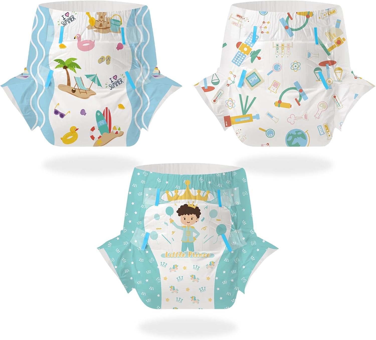 CutiePlusU Lot de 2 couches jetables pour incontinence avec rabats pour femmes et hommes, absorption maximale pendant la nuit – Petit Prince (moyen 71-96 cm)