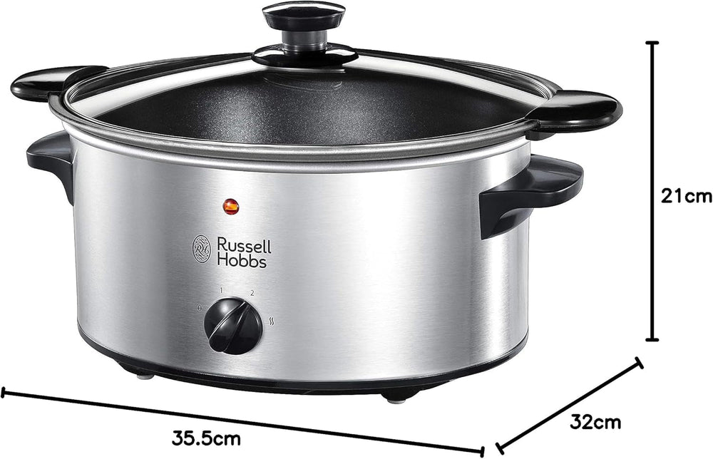 Russell Hobbs Mijoteuse, 3,5 litres antiadhésif, acier inoxydable, 3 réglages de température et fonction maintien au chaud, mijoteuse 160 W Naty Shop