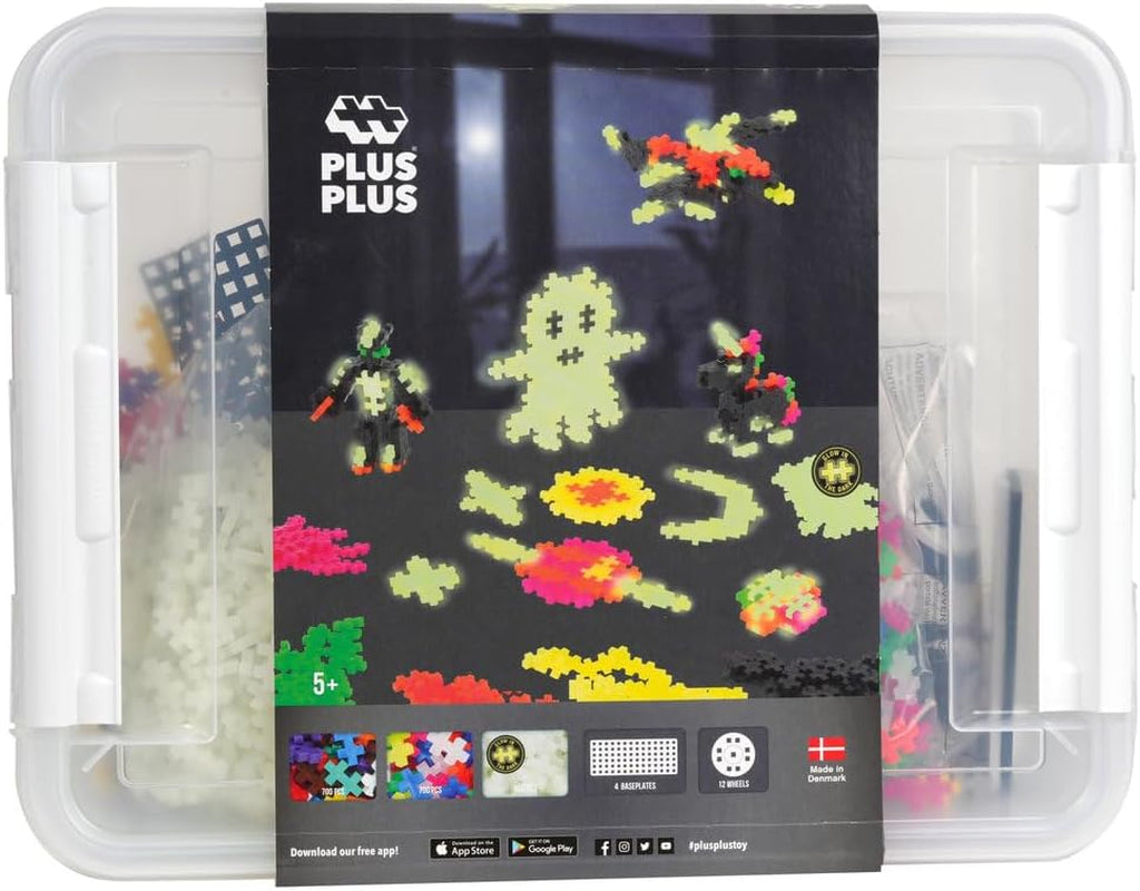Plus-Plus 9603919 Geniales Konstruktionsspielzeug, Basic XXL Mega-Set, Glow in The Dark, Kreativ-Bausteine, 2000 pièces, à partir de 5 ans