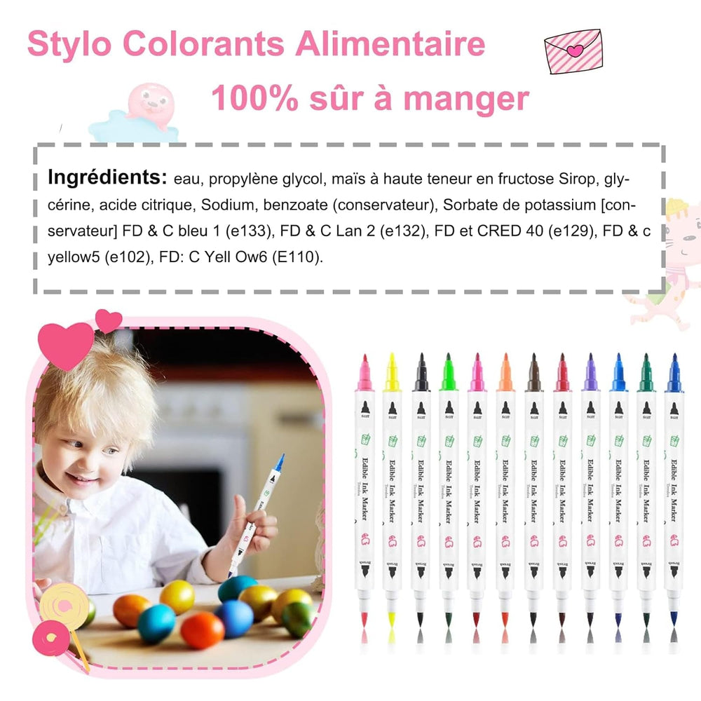 Stylos colorants alimentaires pour la pâtisserie, stylos colorants alimentaires pour œufs de Pâques, stylos colorants fondants, 12 marqueurs à pointe fine, aliments, écrivain pour biscuits, gâteaux, fondants, desserts, stylo d'écriture comestible