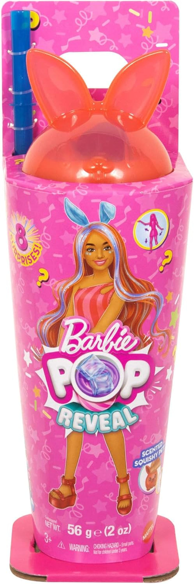 Barbie Pop Reveal – ensemble de poupée et accessoires, série Shakes, jolie poupée tendance chaton parfumé et animal de compagnie avec 8 surprises, y compris changement de couleur JCN87