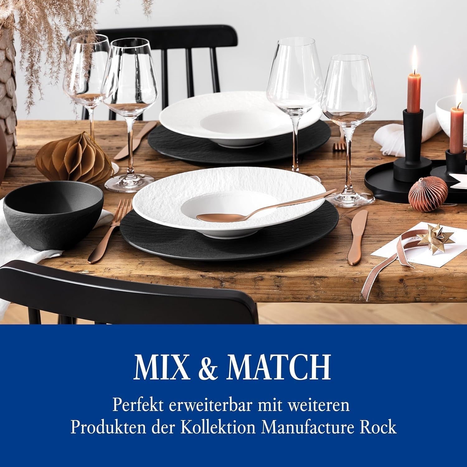 Villeroy & Boch – Manufacture Rock Blanc Geschirrset 6 Teilig Weiß, Spülmaschinenfest, Mikrowellensicher, Geschirr Modern, Starter Set, Speiseteller, Pastateller, Müslischalen, Premium Porzellan Seturi vesela masa Naty Shop