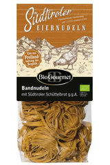 Nouilles en ruban BioGourmet au Schüttelbrot du Tyrol du Sud (IGP) | Nouilles aux œufs salées et aromatisées au véritable speck du Tyrol du Sud | 1 x 250g Bio