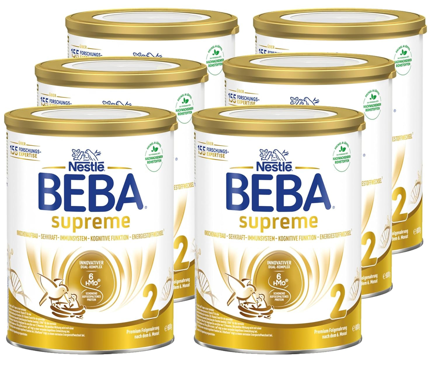 BEBA SUPREME 2 Lait de suite après 6 mois, lactose uniquement, sans huile de palme, pack de 6 (6 x 800g) Naty Shop